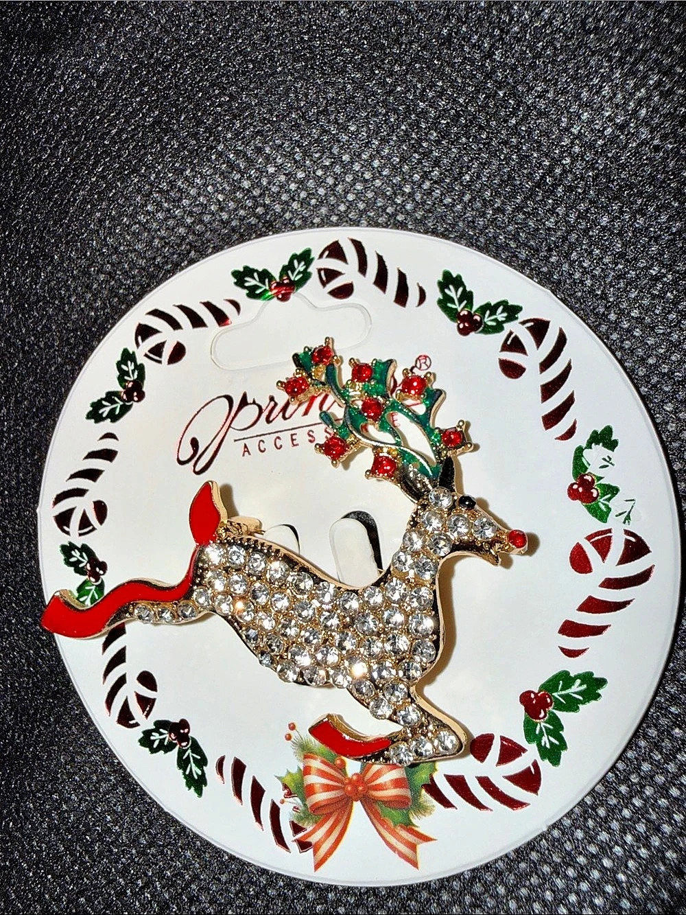 Byrds Accessories Rhinestone Reindeer Brooch Silver & Red NWT
